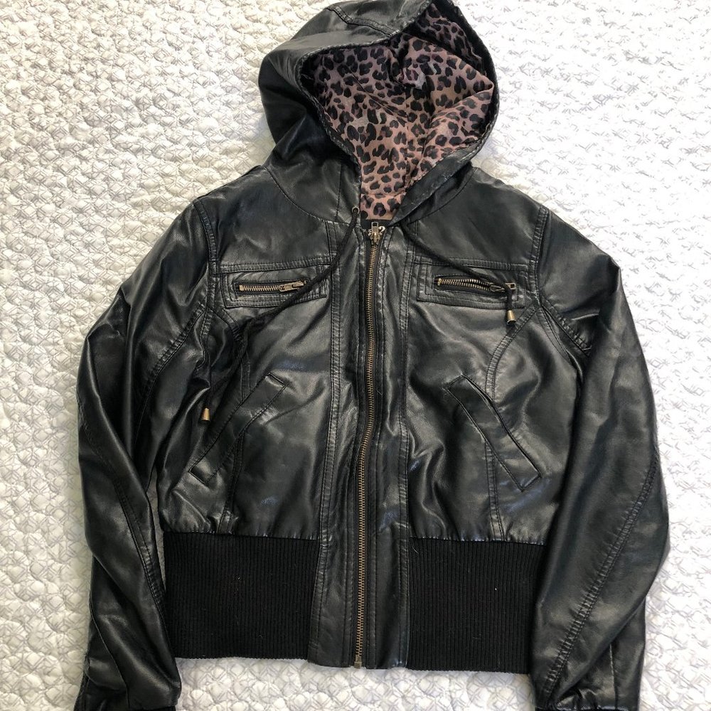 Faux-Leather Jacket with Cheetah Print Liner